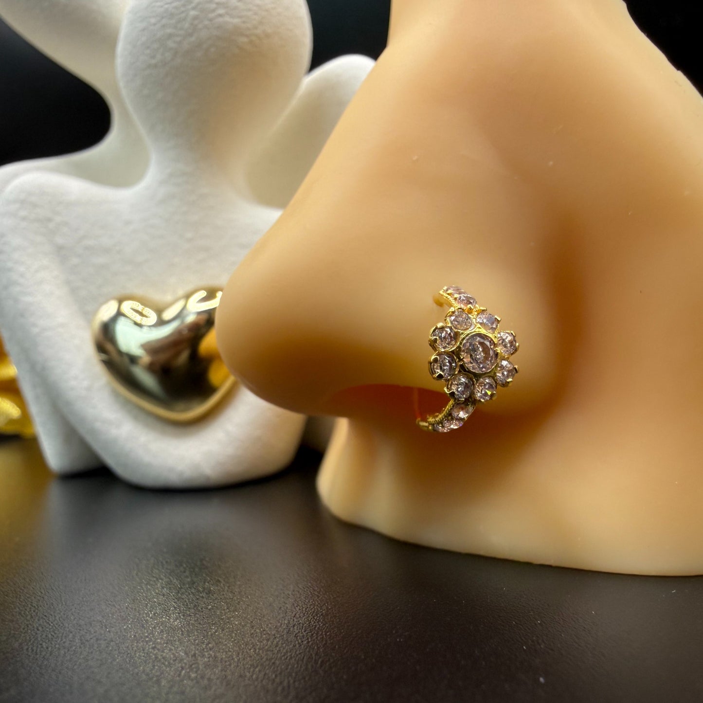 9ct Gold Large White Flower Nose Ring