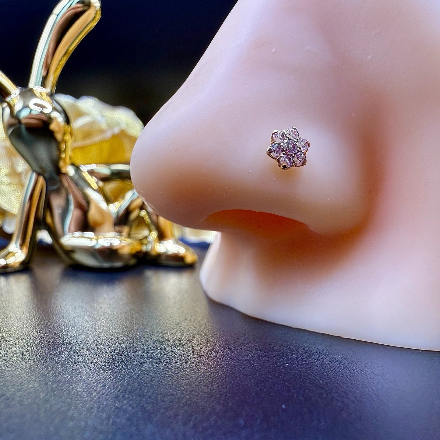 9ct Gold 7 Stone Flower Nose Stud Medium