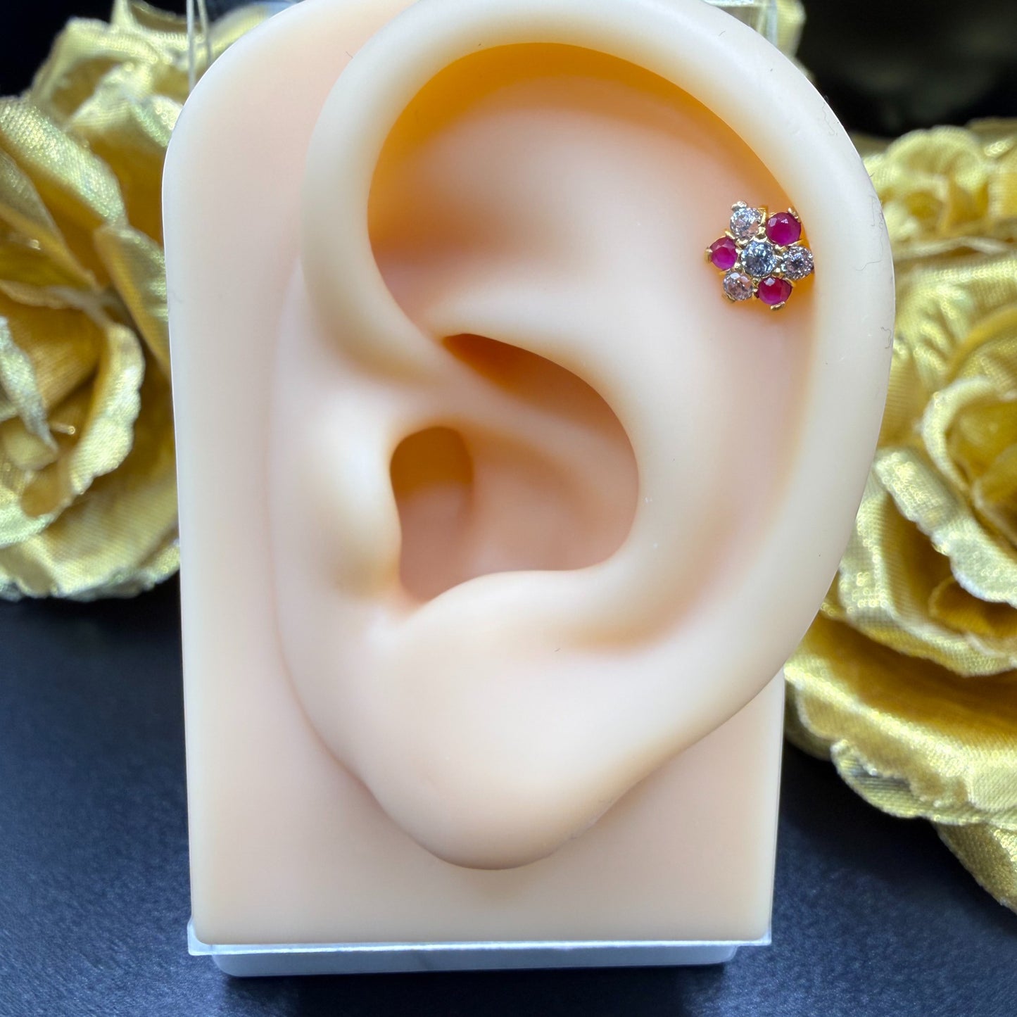 9ct Gold White & Pink 7 Stone Nose Stud