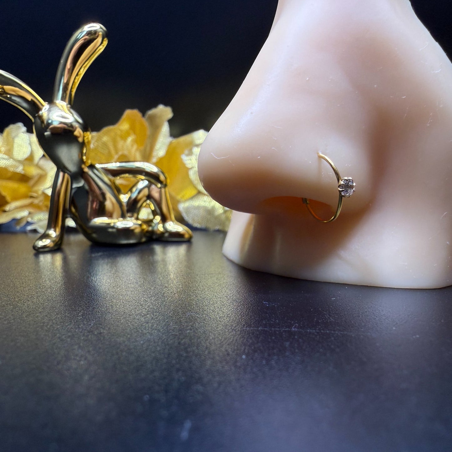 9ct Gold Single Stone Nose Ring