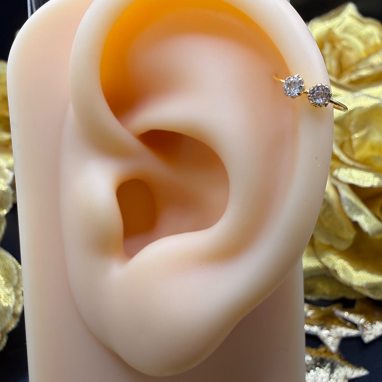 9ct Gold Double Stone Nose Ring