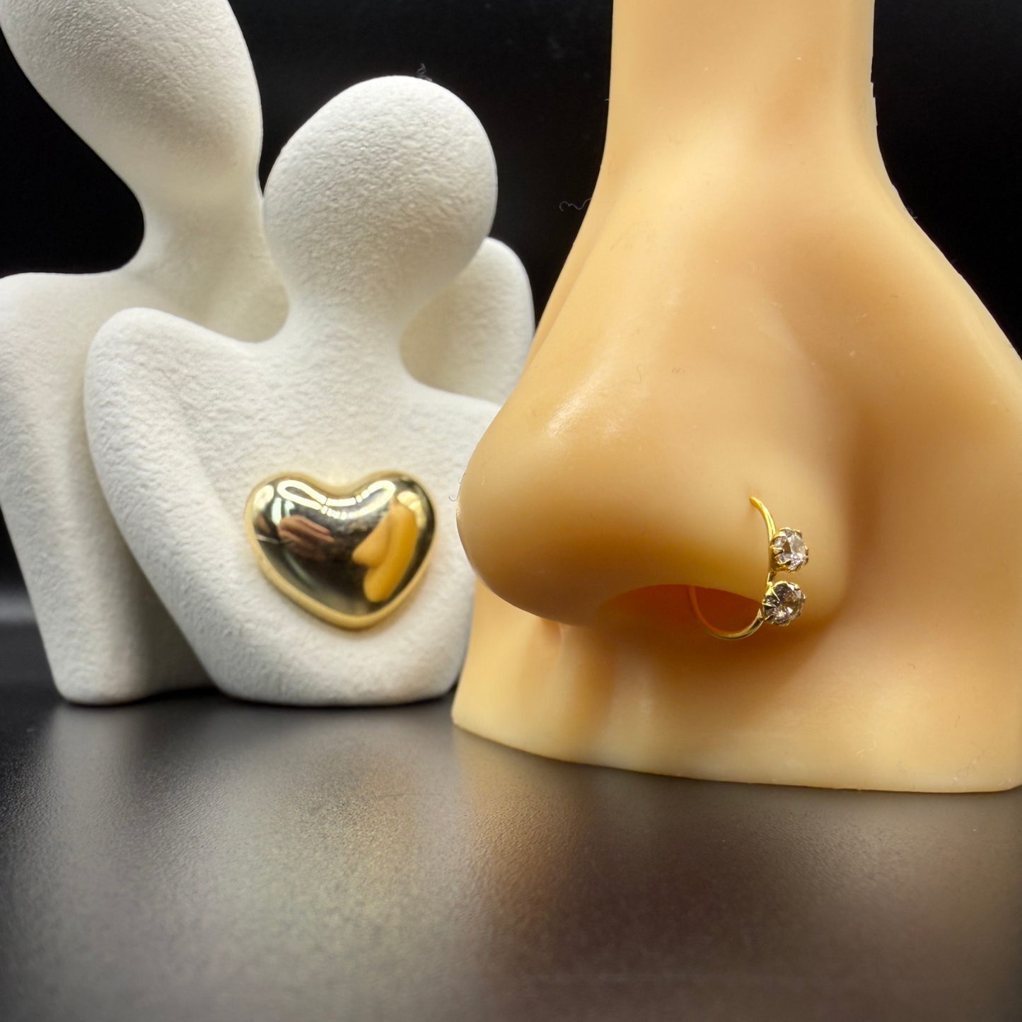 9ct Gold Double Stone Nose Ring