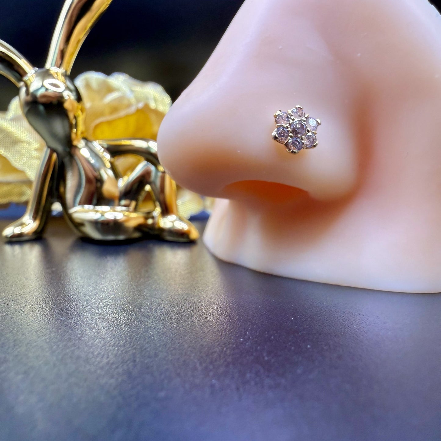 9ct Gold 7 Stone flower Nose Stud Large