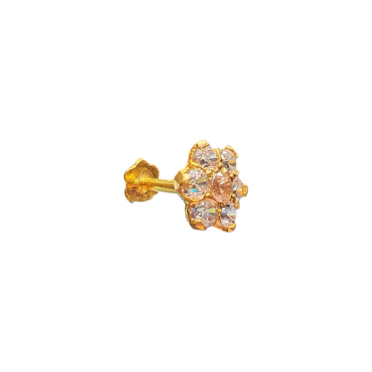 9ct Gold 7 Stone flower Nose Stud Large