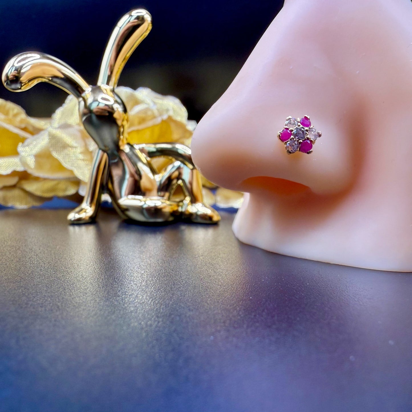 9ct Gold White & Pink 7 Stone Nose Stud