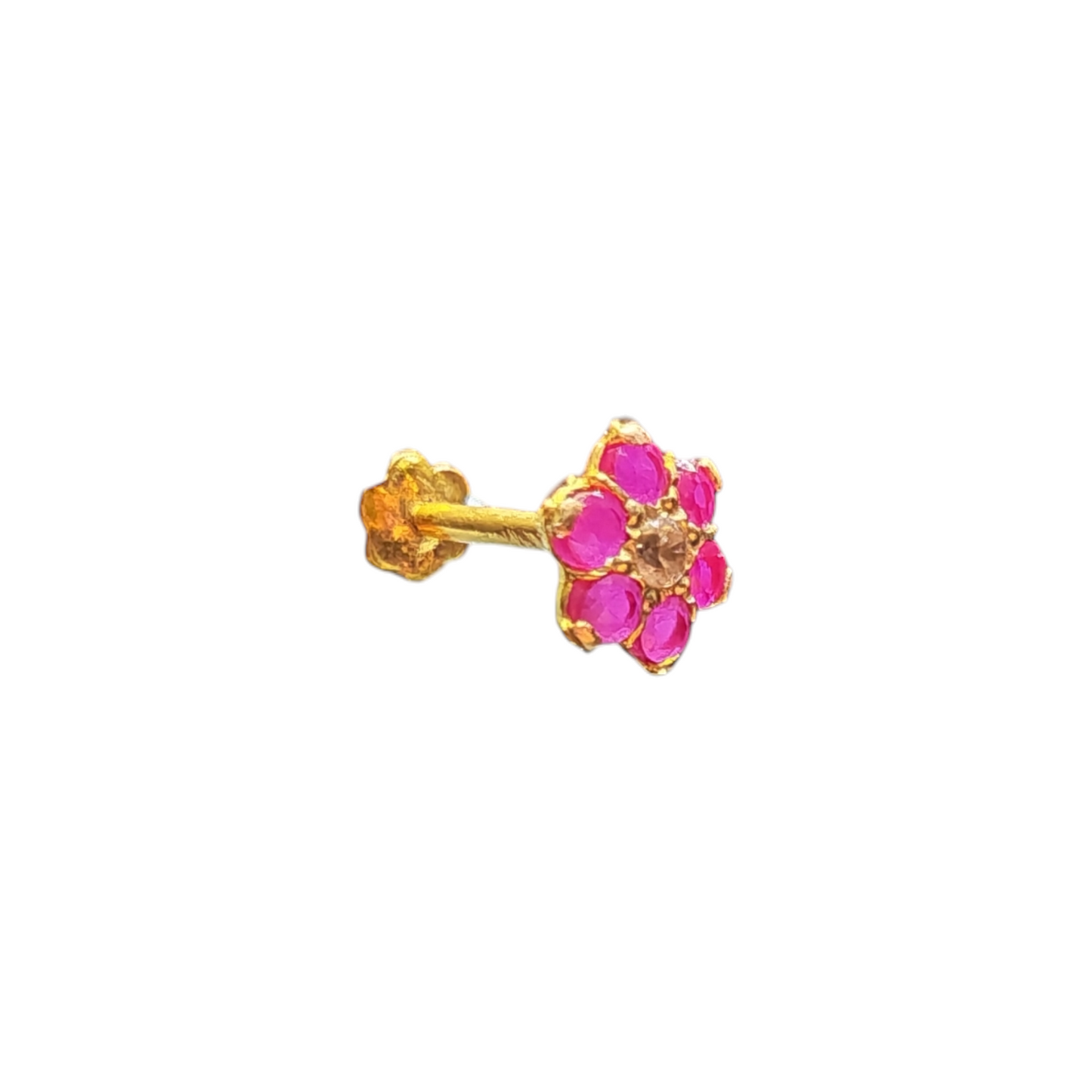 9ct Gold 7 Stone Pink Flower Nose Stud