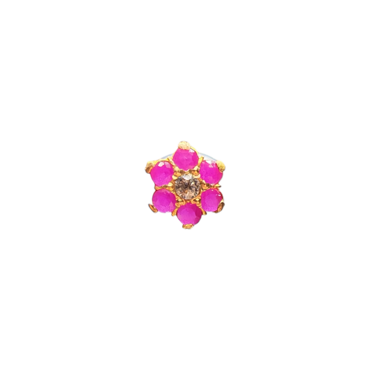 9ct Gold 7 Stone Pink Flower Nose Stud