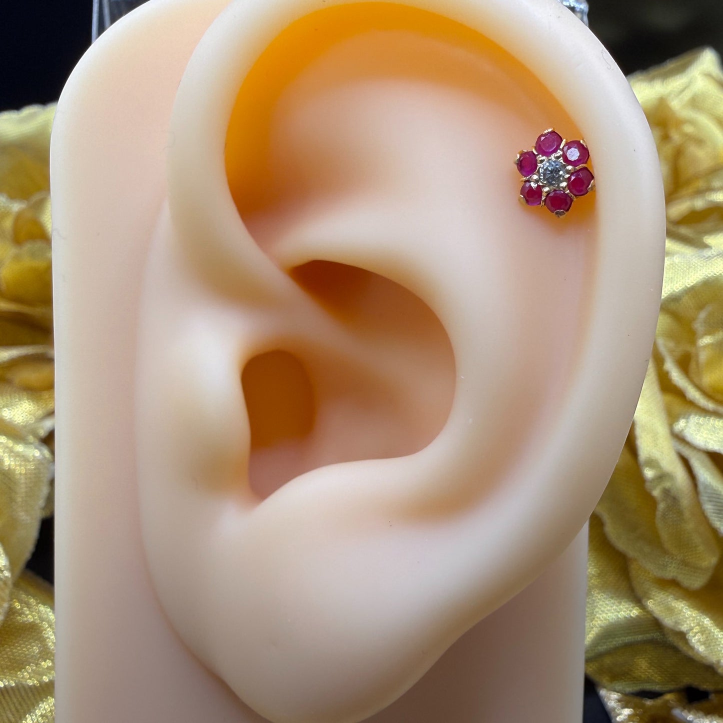 9ct Gold 7 Stone Pink Flower Nose Stud