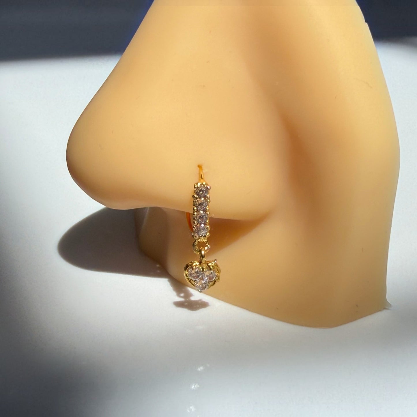 9ct Gold Dangly Love Heart Nose Ring